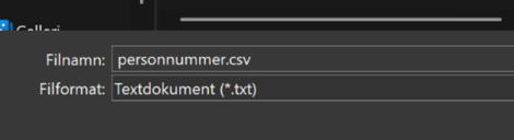 Bild på hur du sparar en anteckning som CSV-fil genom att byta ut ändelsen txt till csv.