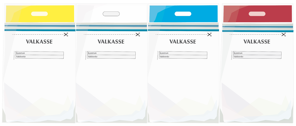 Gul, vit, blå och röd valkasse