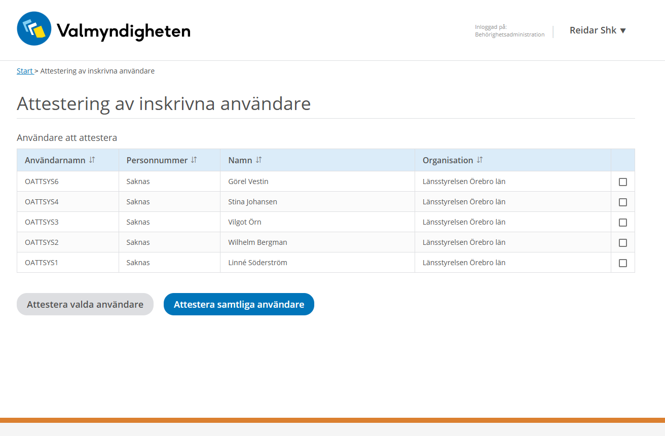 Attestering av inskrivna användare i Valid