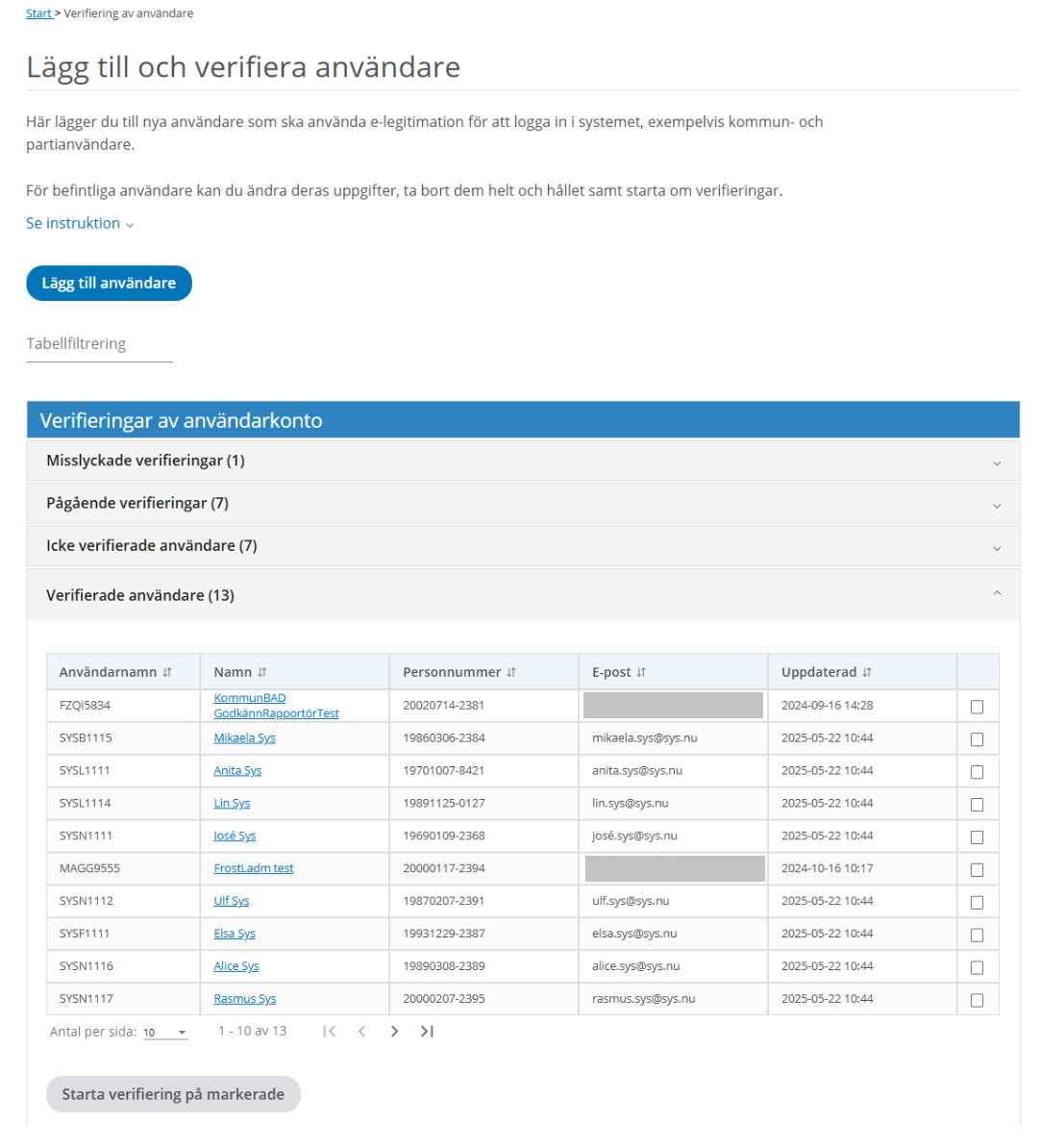 Verifiering av användare i Valid