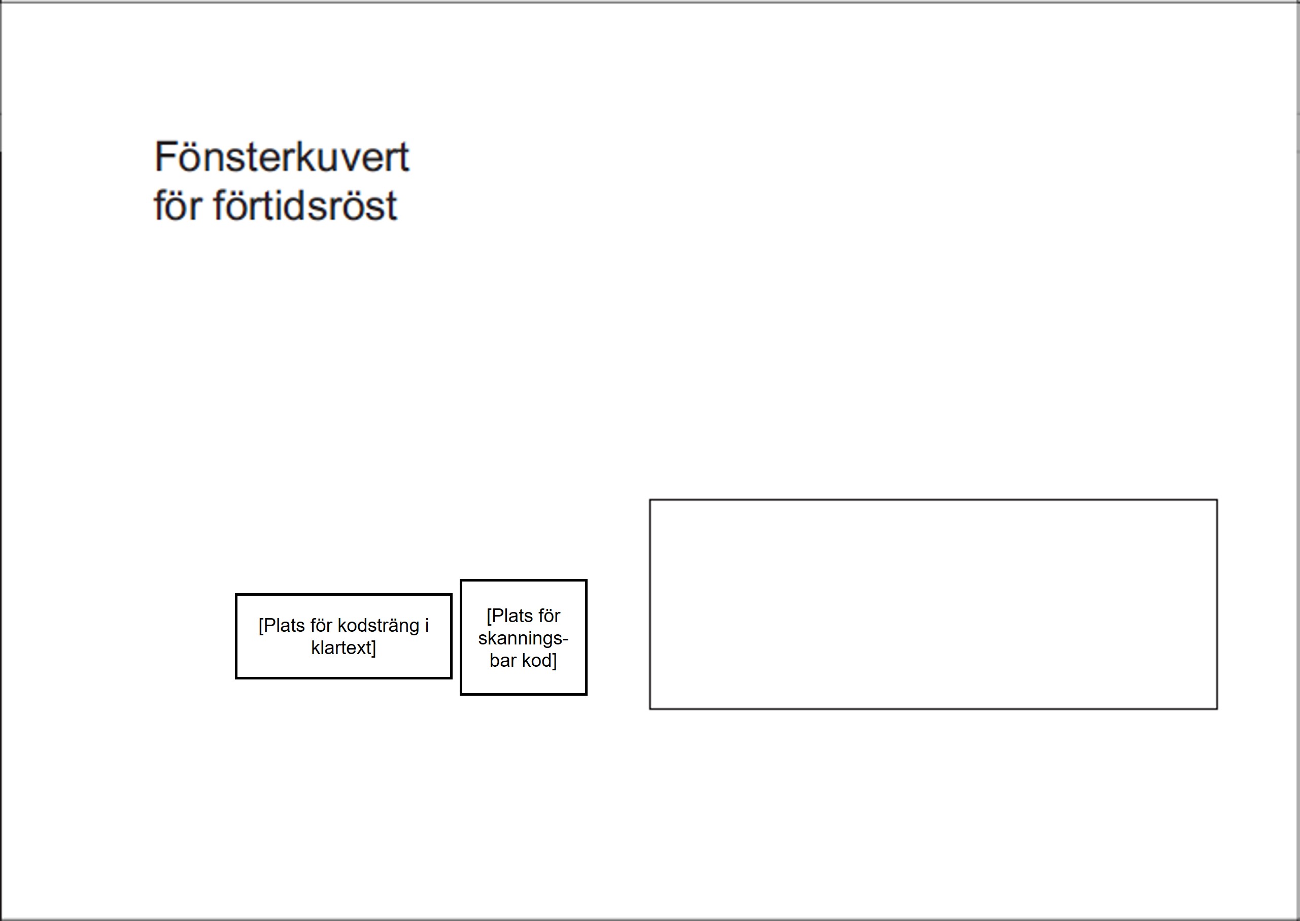 Fönsterkuvert för förtidsröst. på kuvertets framsida finns plats för en kod.