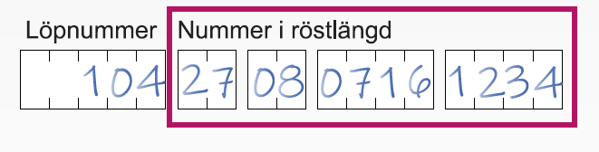 Exempel på löpnummer på en inloggningsbilaga.