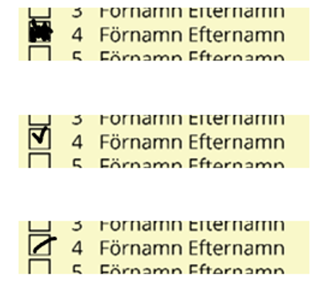 Exempel på personröst med giltiga markeringar.