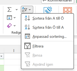 Sortera och filtrera i excel