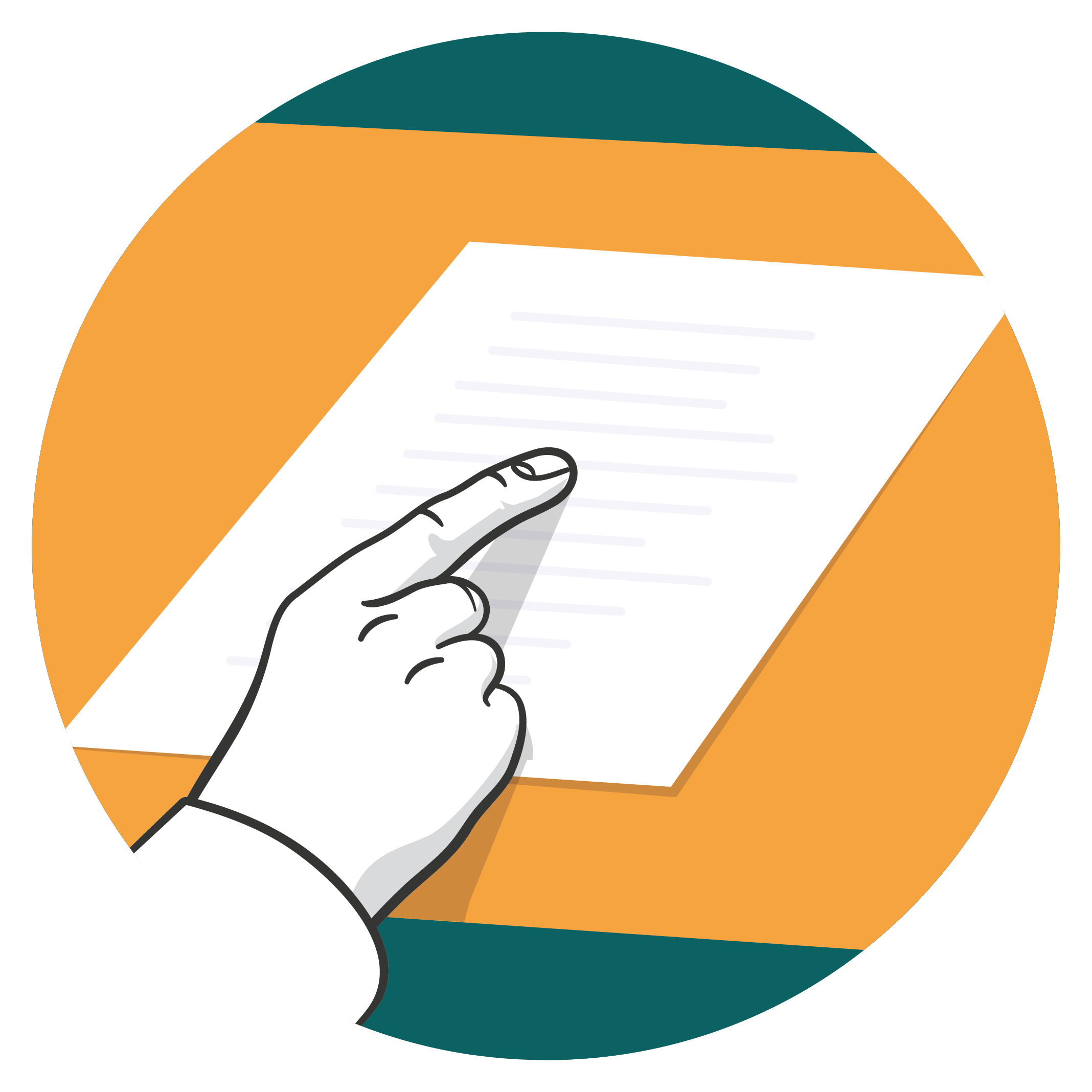 Ett finger som följer instruktioner på ett dokument.