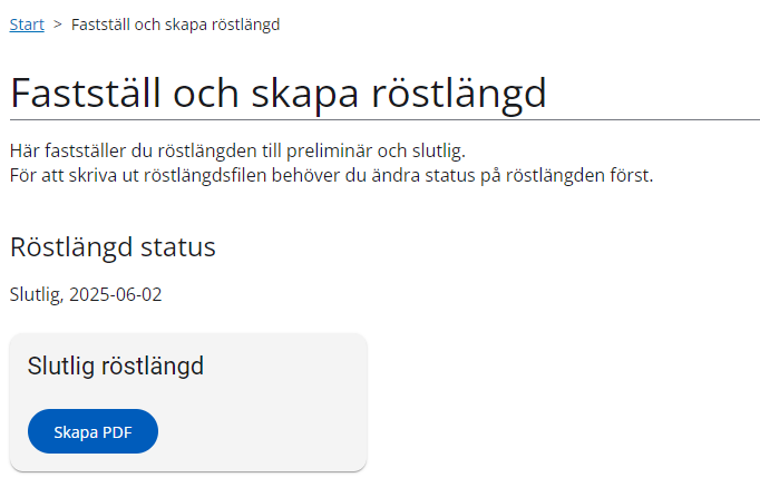 Efter att du fastställt den slutliga röstlängden dyker det upp en knapp: "Skapa pdf".