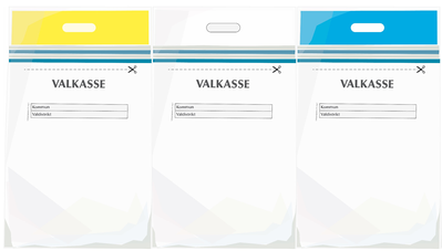 Gul, vit och blå valkasse.